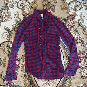Zara red and blue plaid button down shirt